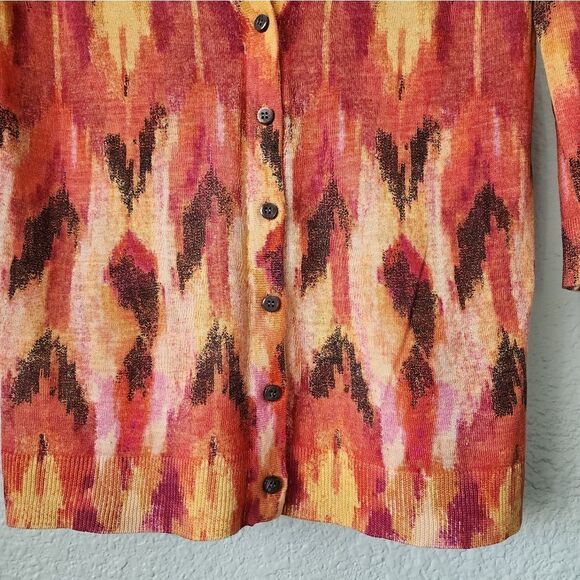 Ann Taylor silk and linen print 3/4 sleeve cardigan sweater - Picture 4 of 12